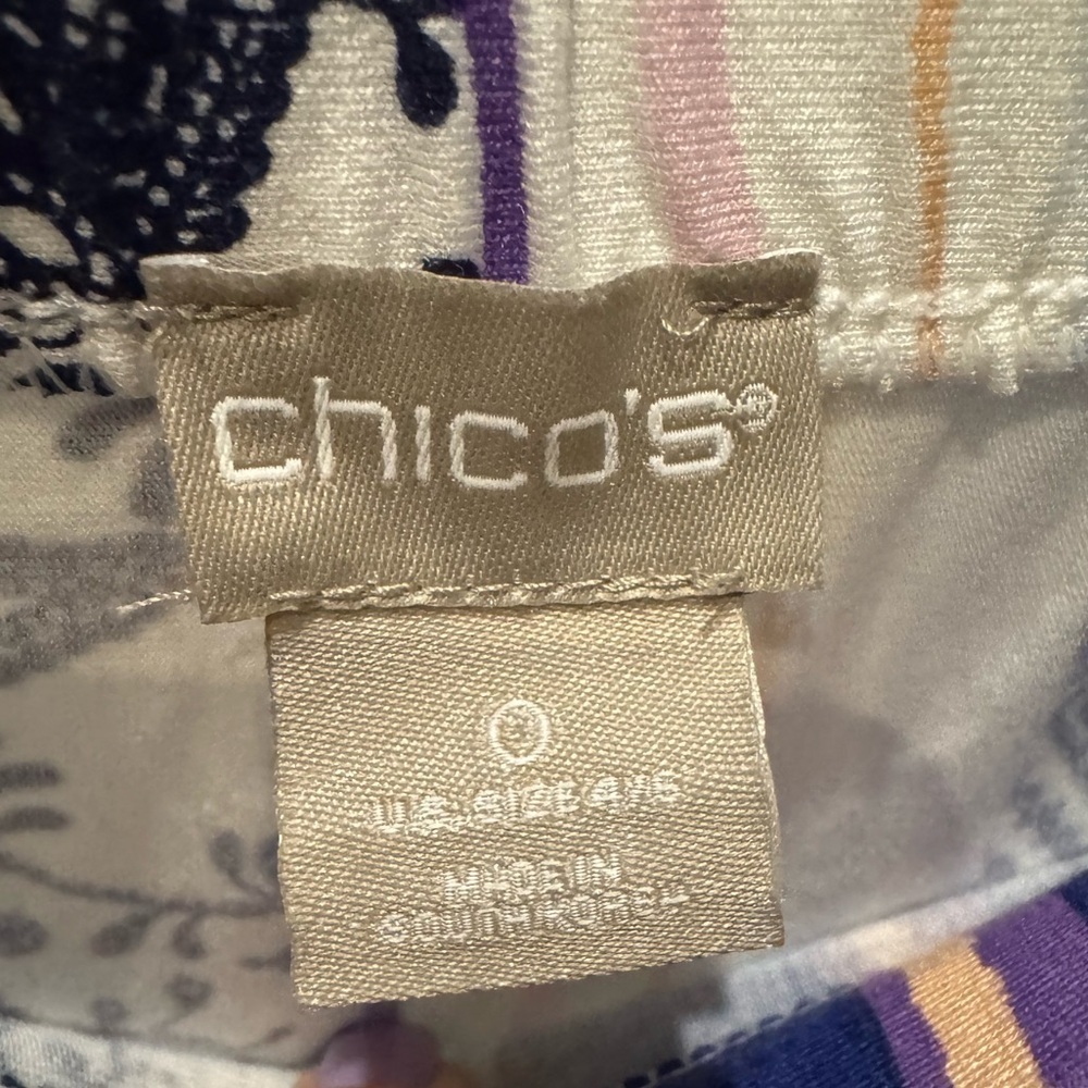 Chico’s Blue White Patchwork Print Maxi Skirt Boho Travel Resort Size 0 fits 4/6 - Picture 8 of 13